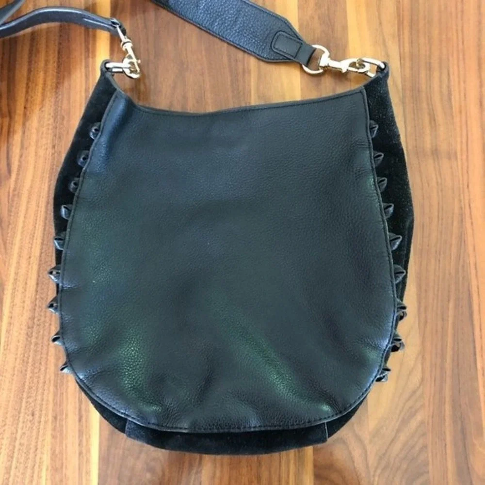 Rebecca Minkoff Lima Hobo Black Suede‎ Leather Crossbody Bag without Fringe